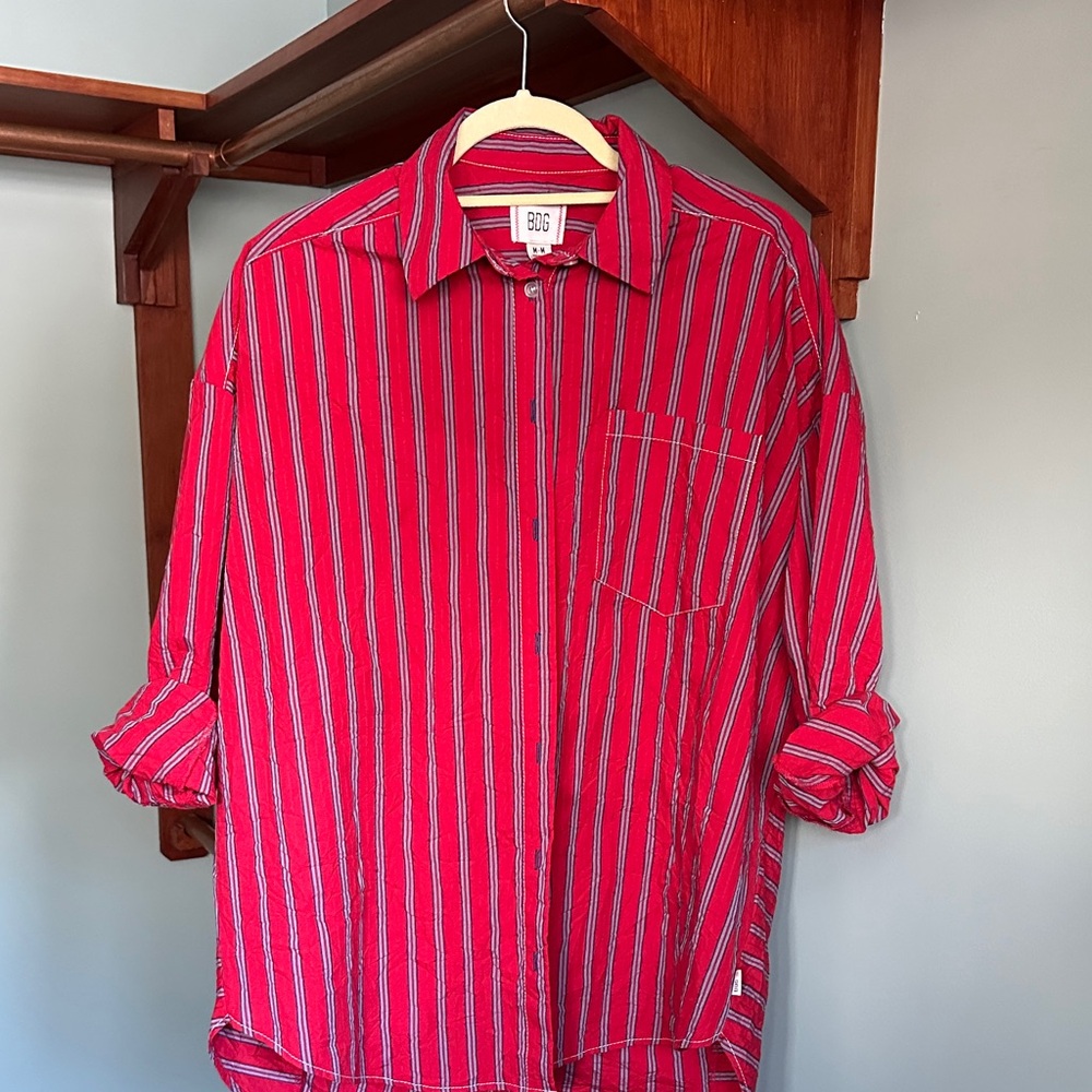 BDG Vibrant Red and Blue Striped Shirt